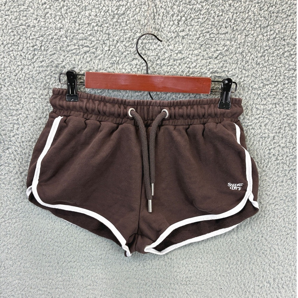 Superdry Vintage Sweat Dolphin Shorts Womens 8 Brown Contrast Trim Casual Retro